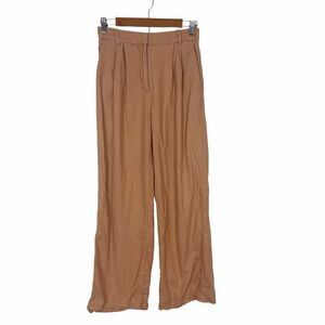 Abercrombie & Fitch Trouser Pants Womens Small Tan Wide-Leg Linen Cotton Pleated